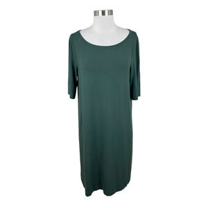 Eileen Fisher Green Viscose Spandex Knit Tee Shirt Dress Minimalist
